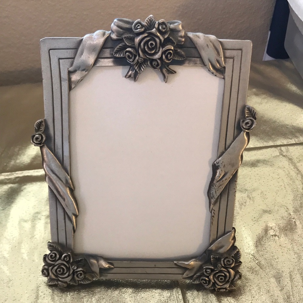 Vintage Pewter Heavy Weighted Floral Frame